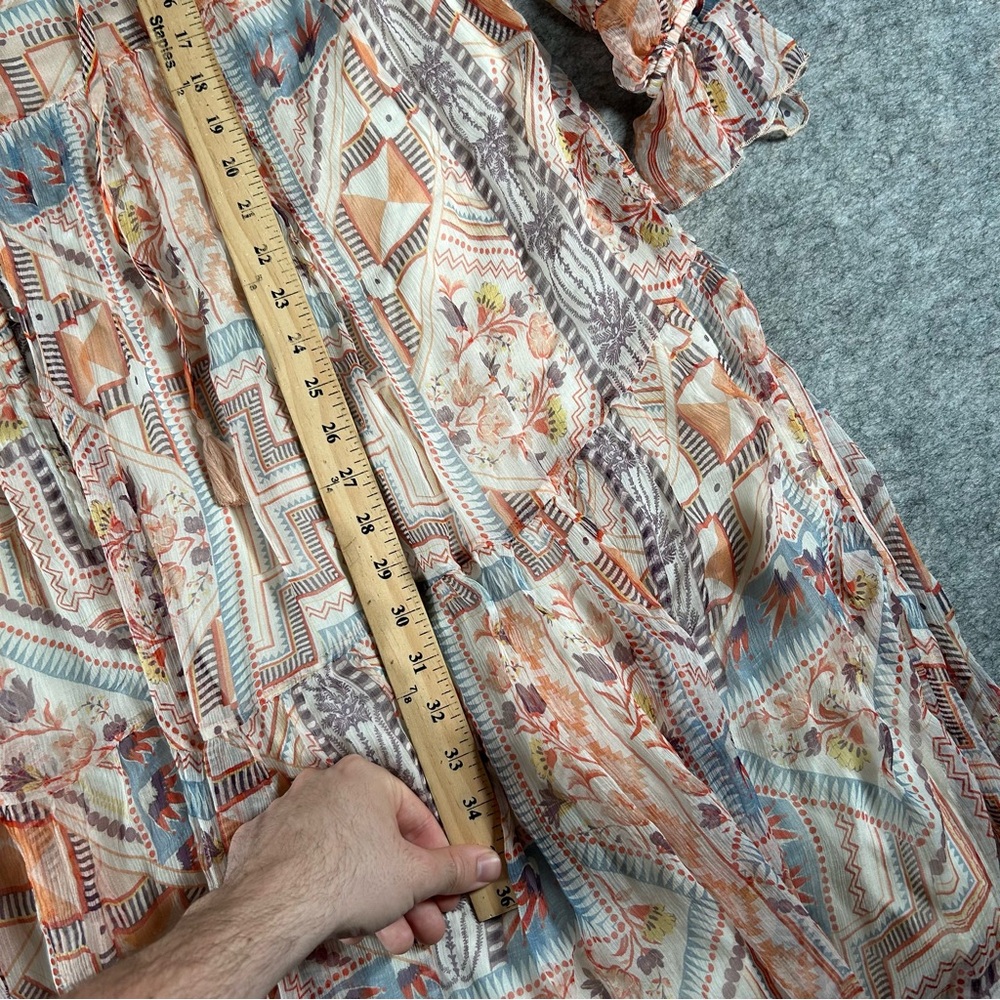 Johnny Was Dress Womens XL Orange Asymmetrical Sundress Bishop Sleeves Floral - Picture 4 of 8